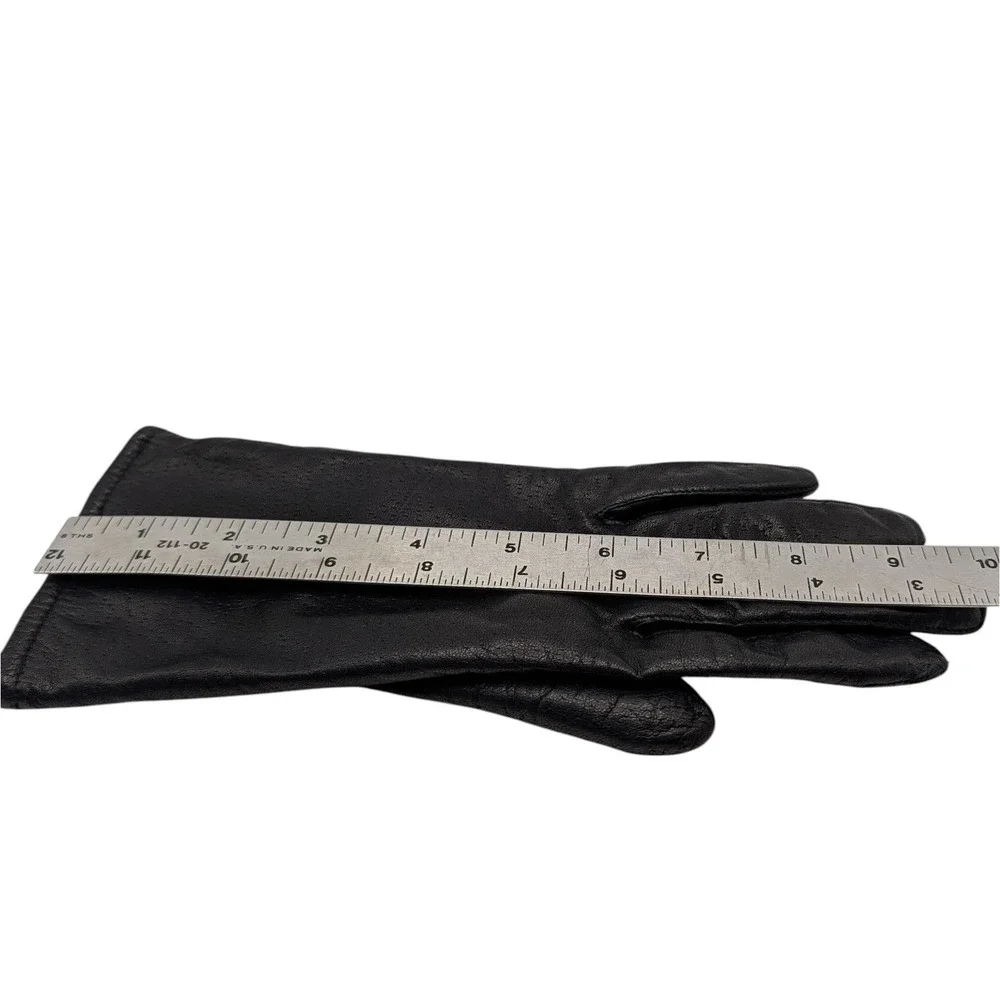 Vintage‎ Pownes Genuine Leather Gloves Black Polyester Lined Womens Size 7.5